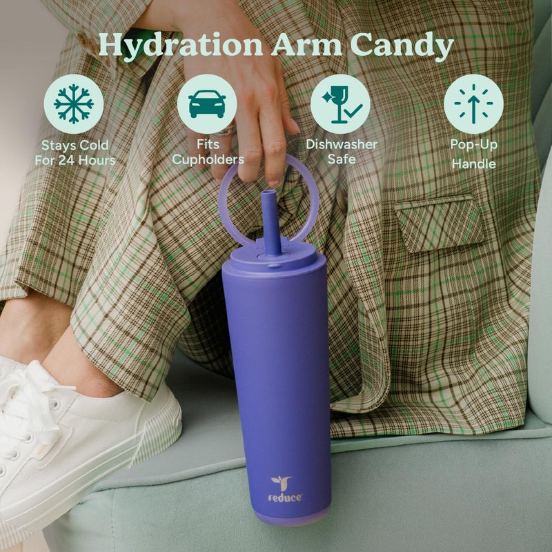 REDUCE Halo 24 oz Stainless Steel Vacuum Insulated Tumbler - Spill Proof Travel Mug with Flip Handle Lid - Keeps Drinks Cold for 32 Hrs - Dishwasher Safe - Cupholder Friendly - Glacier - Image 3