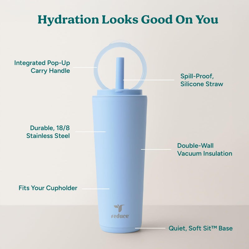 REDUCE Halo 24 oz Stainless Steel Vacuum Insulated Tumbler - Spill Proof Travel Mug with Flip Handle Lid - Keeps Drinks Cold for 32 Hrs - Dishwasher Safe - Cupholder Friendly - Glacier - Image 4
