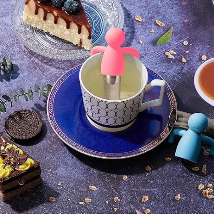 ريحني 2 قطعة من مصفاة الشاي للشاي السائب مع 2 عبوة من مصفاة شاي شبكية دقيقة لطيفة من الفولاذ المقاوم للصدأ ومصفاة شاي ومصفاة شاي لأكواب الشاي وأباريق الشاي باللون الأزرق والوردي - Image 5