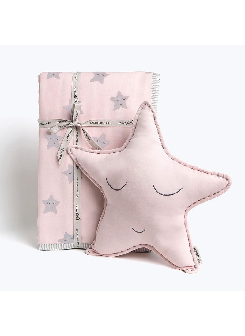 Masilo Masilo Organic Cotton Baby Blanket with Toy for Newborn/Infant-Dohar Blanket Combo-1X Blanket, 1X Toy, Star Pink  - Image 1