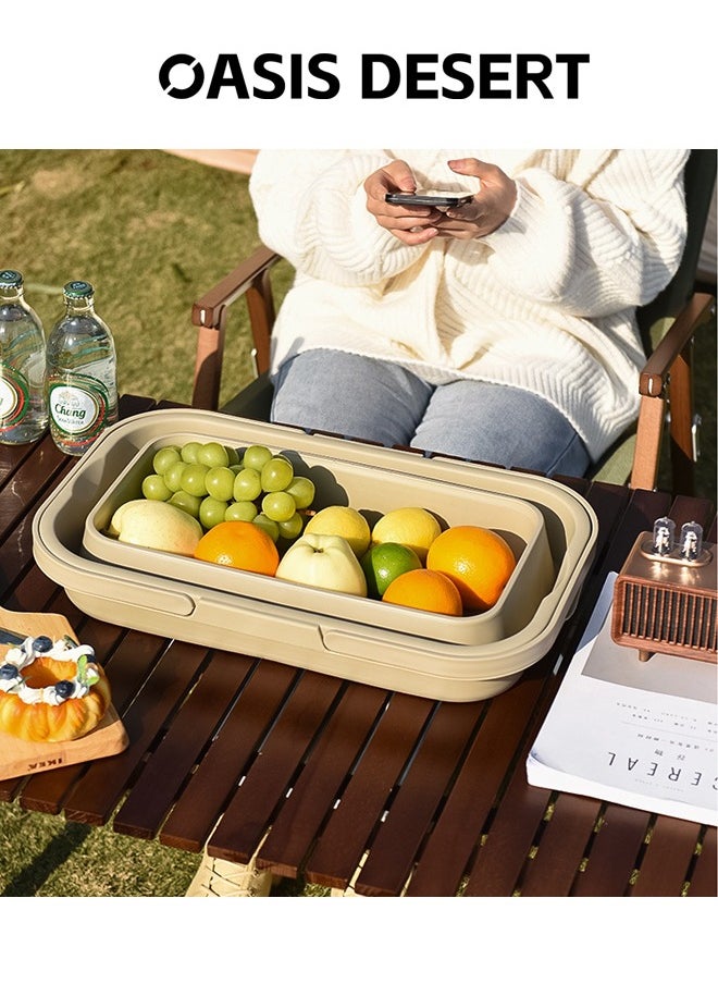 OASIS DESERT - 2 In 1 Outdoor Foldable Picnic Basket Travel Convenient Fruit Basket with Lid Camping Large Capacity Multifunctional Portable Storage Basket - Image 1