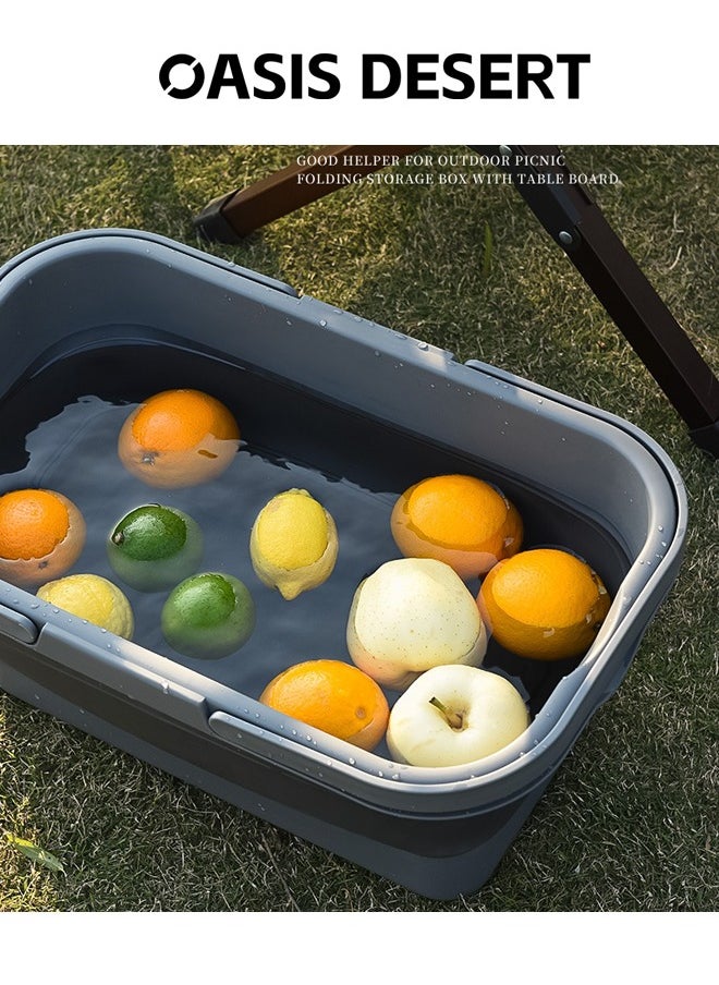 OASIS DESERT - 2 In 1 Outdoor Foldable Picnic Basket Travel Convenient Fruit Basket with Lid Camping Large Capacity Multifunctional Portable Storage Basket - Image 1