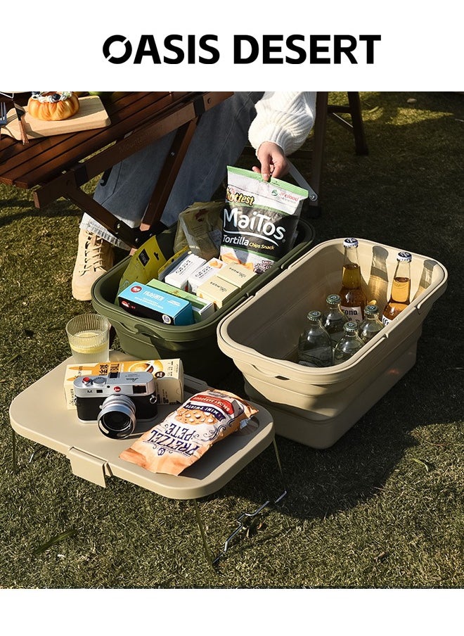 OASIS DESERT - 2 In 1 Outdoor Foldable Picnic Basket Travel Convenient Fruit Basket with Lid Camping Large Capacity Multifunctional Portable Storage Basket - Image 1