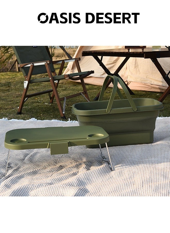 OASIS DESERT - 2 In 1 Outdoor Foldable Picnic Basket Travel Convenient Fruit Basket with Lid Camping Large Capacity Multifunctional Portable Storage Basket - Image 1