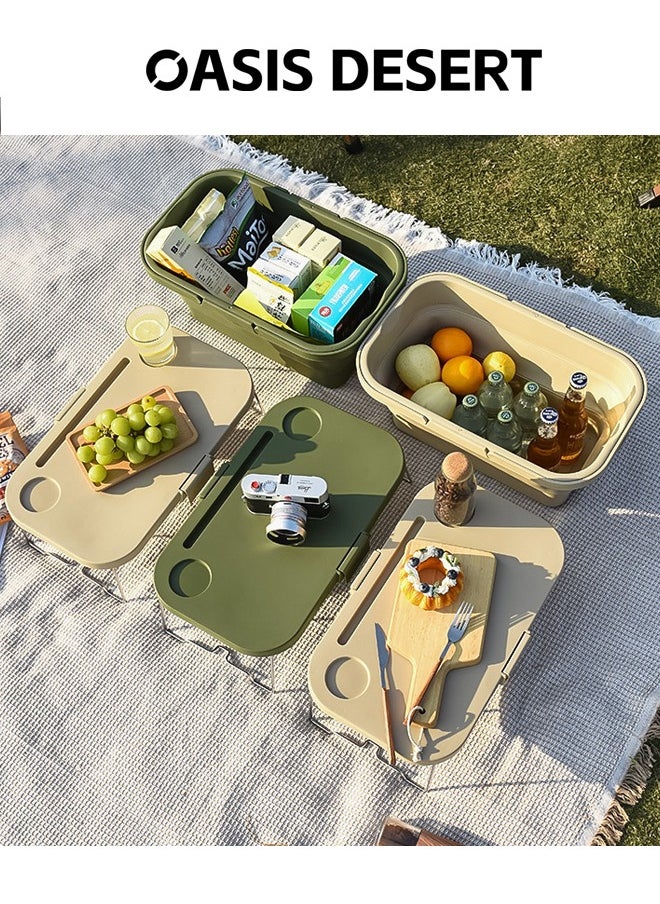OASIS DESERT - 2 In 1 Outdoor Foldable Picnic Basket Travel Convenient Fruit Basket with Lid Camping Large Capacity Multifunctional Portable Storage Basket - Image 1