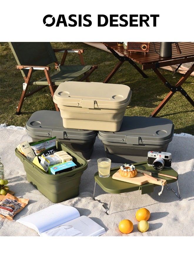 OASIS DESERT - 2 In 1 Outdoor Foldable Picnic Basket Travel Convenient Fruit Basket with Lid Camping Large Capacity Multifunctional Portable Storage Basket - Image 1