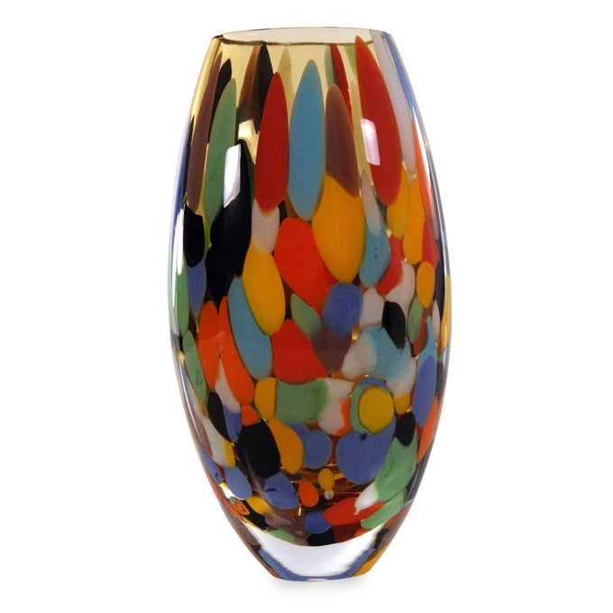 MULTICOLOR CONFETTI HAND BLOWN MURANO STYLE ART GLASS VASE CARNIVAL CONFETTI