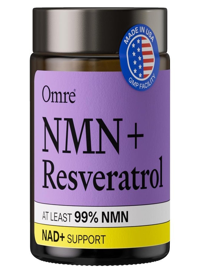 عمري مكمل OMRE NMN + ريسفيراترول، نقاء 99%، لتعزيز طاقة الخلايا وزيادة NAD+ | مكمل نيكوتيناميد أحادي النوكليوتيد عالي التوافر الحيوي، يحتوي على 500 ملغ ريسفيراترول و500 ملغ NMN، صنع في الولايات المتحدة الأمريكية، 60 كبسولة - Image 1
