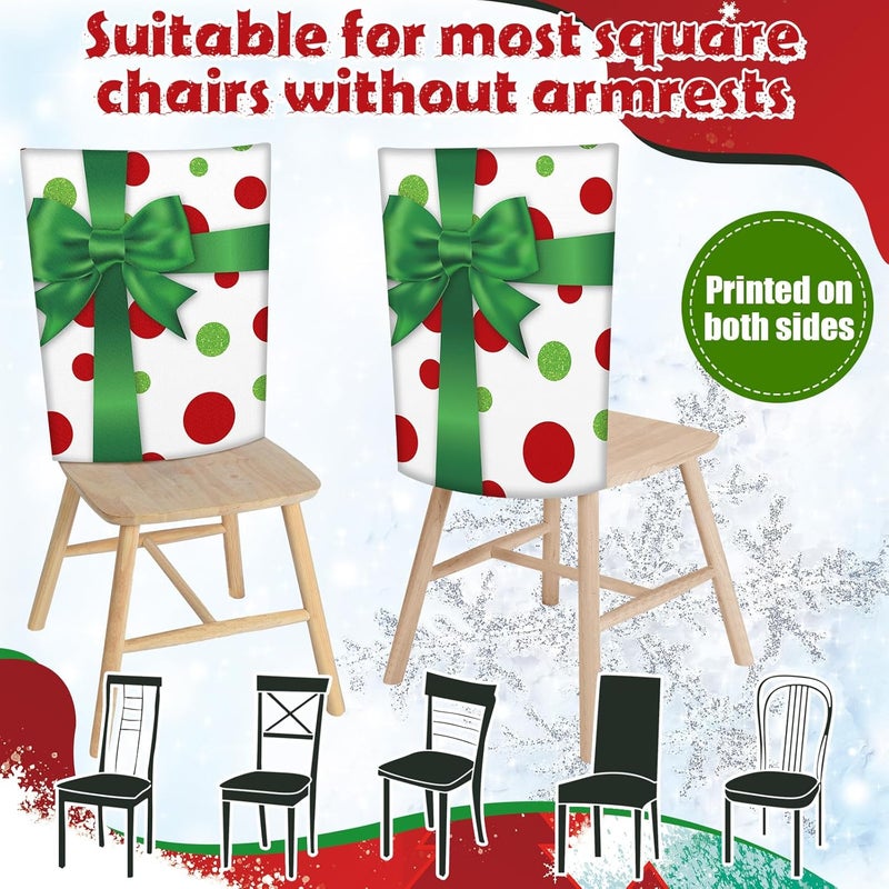 FuWeave 6 Pcs Lime Green Red Christmas Chair Covers Polka Dot Stripe Christmas Chair Back Covers Xmas Chair Protector Slipcovers Washable Winter Dining Room Seat Covers for Home Hotel Kitchen Decor - Image 4