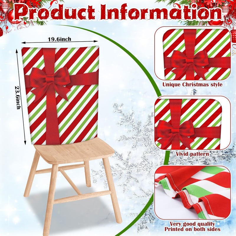 FuWeave 6 Pcs Lime Green Red Christmas Chair Covers Polka Dot Stripe Christmas Chair Back Covers Xmas Chair Protector Slipcovers Washable Winter Dining Room Seat Covers for Home Hotel Kitchen Decor - Image 3