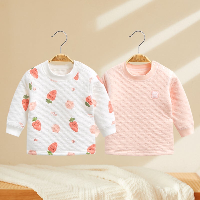 Baby''s Warm Top Children''s Cotton Underwear Baby''s Pure Cotton Base Shirt Men''s Solid Color Autumn and Winter Clothing Women''s Single Autumn Clothes - Image 2