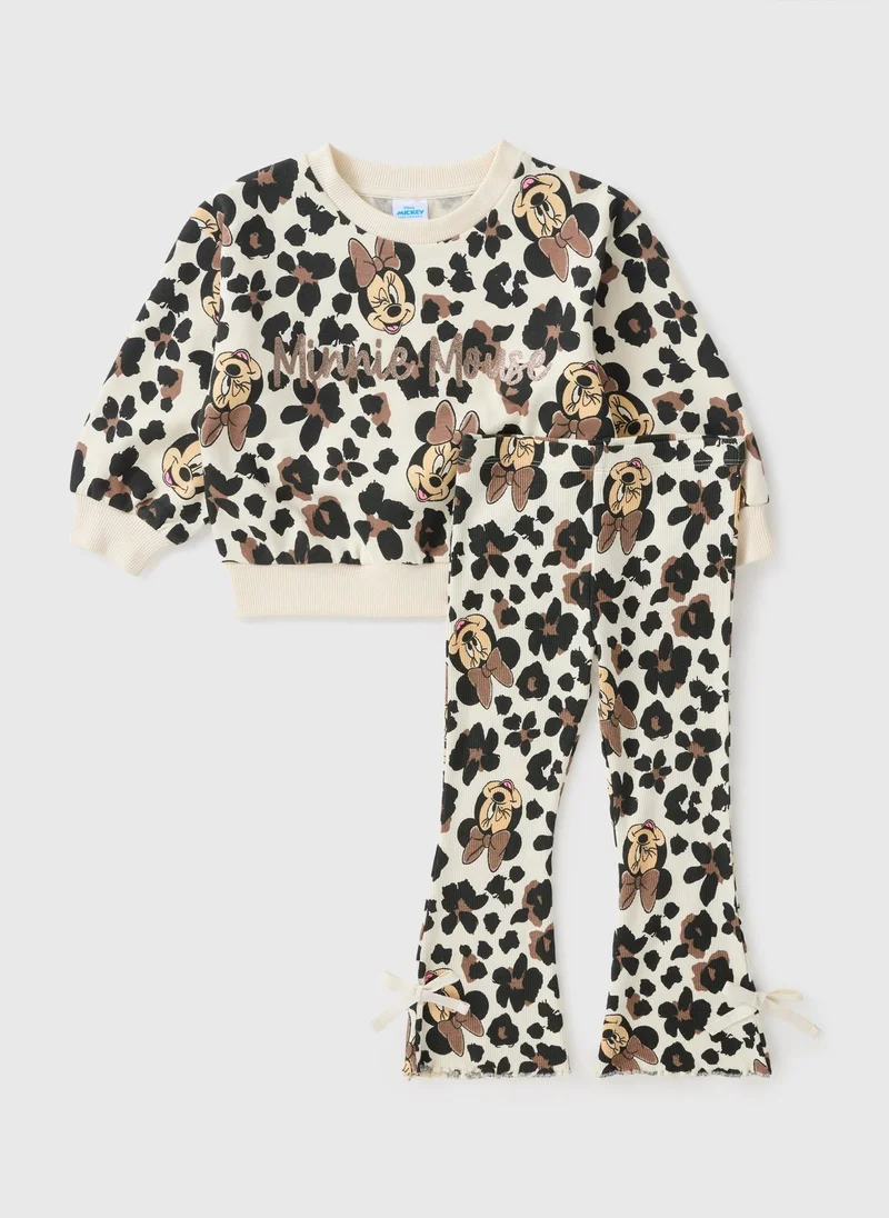 ماتلان طقم بلوزة وبنطلون واسع للبنات بتصميم ميني ماوس من ديزني