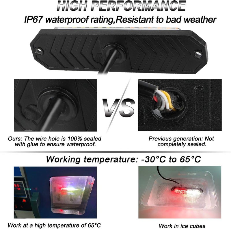 ASPL 8pcs Sync Feature Ultra Slim 12-LED Surface Mount Flashing Strobe Lights for Truck Car Vehicle LED Mini Grille Light Head Emergency Beacon Hazard Warning Lights (Red/White) - Image 3