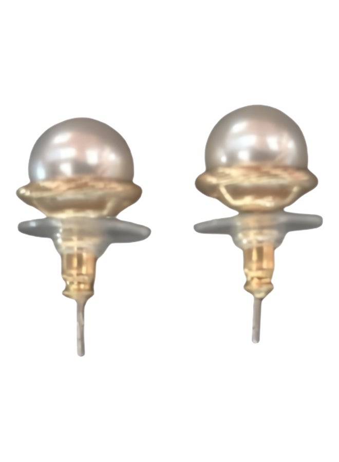 LumiArk Gold - Wrapped Pearl Stud Earrings - Image 2