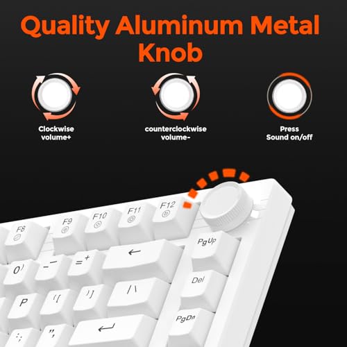 DAREU EK75 Wired Mechanical Keyboard,75% Keyboard with Volume Knob,Gasket Mount Mechanical Gaming Keyboards,81 Keys Rainbow Sidelit,PBT Keycaps,Linear Dream Switch for PC Laptop - White - Image 4