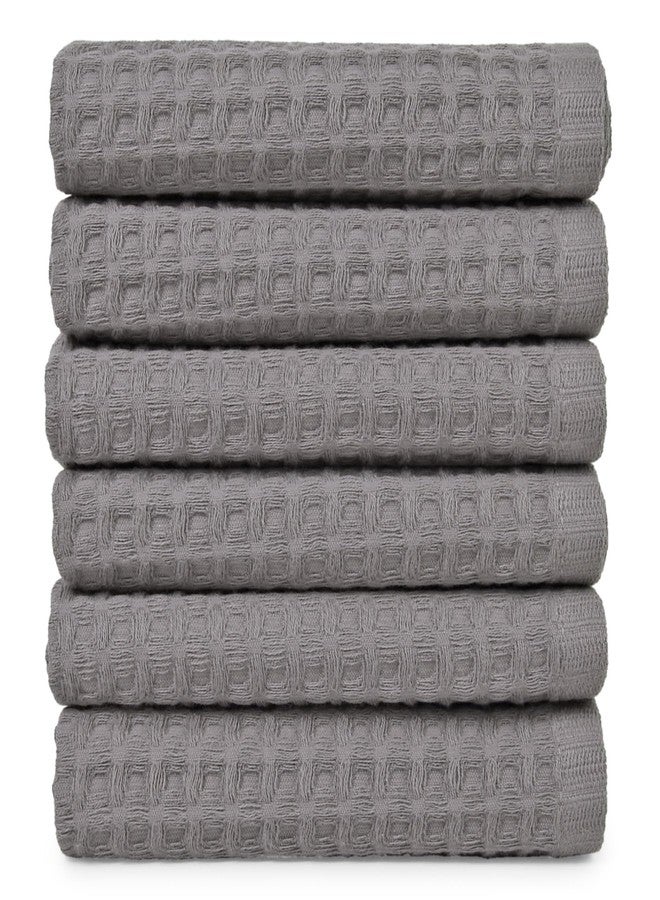 Cleanbear Washcloths, 100% Cotton Wash Cloths for Face & Body, 6 Pack Gray Waffle Design, Soft & Quick Dry, 13x13 Inches, Ideal for Bathroom Gym & Travel - Image 1