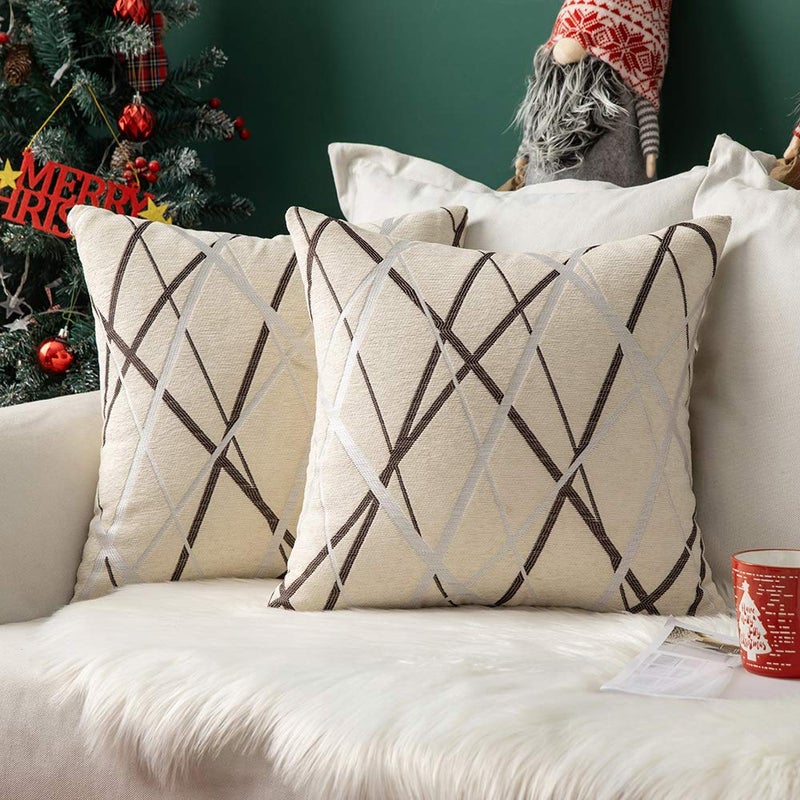 ميولي Miulee Christmas Pack of 2 Disporative Throw Pillow Covers المنسوج من المنسوجة Chenille Cozy Modern Modern Soft Beige Square Cushion shams لغرفة النوم سيارة أريكة 16 × 16 بوصة - Image 1
