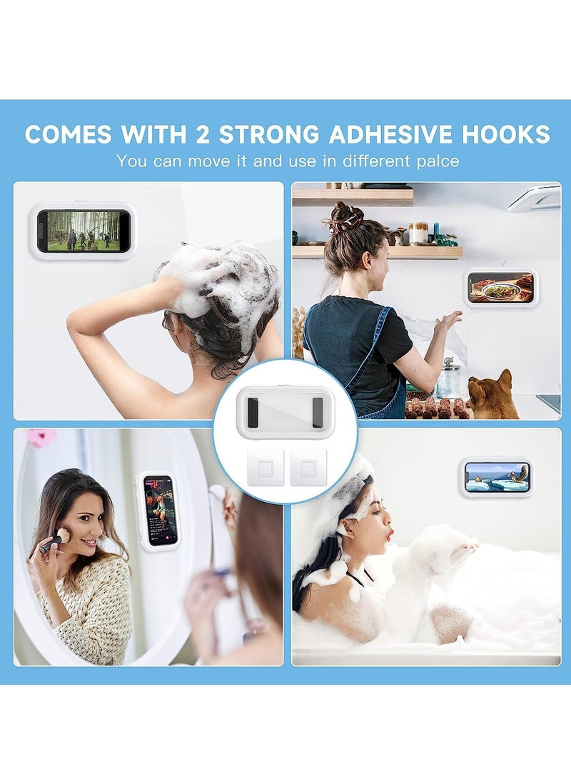 erorex Waterproof Shower Phone Holder with Touch Screen Anti Fog Angle Adjustable 360° Rotation Wall Phone Case for 4 Inch 6.8 Inch Cell Phone White  - Image 2