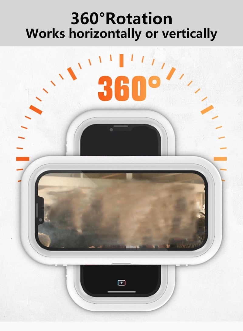 erorex Waterproof Shower Phone Holder with Touch Screen Anti Fog Angle Adjustable 360° Rotation Wall Phone Case for 4 Inch 6.8 Inch Cell Phone White  - Image 3