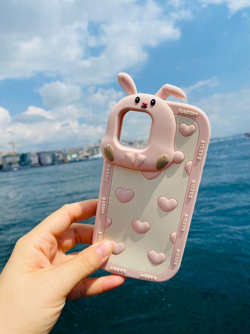 Apple Iphone 11 Compatible Cute Rabbit 3D Korean Model Rabbit Silicone Dough Heart Phone Case