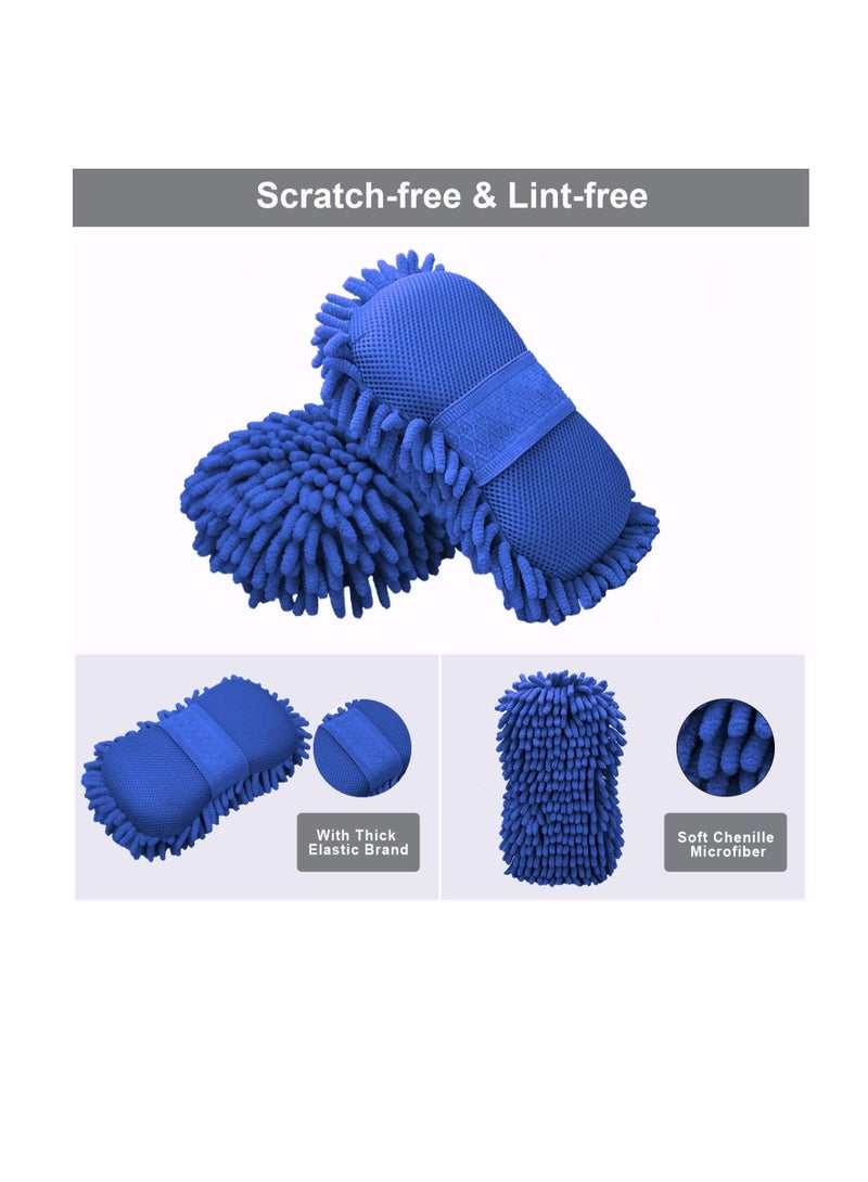 ALLKING Car Wash Sponge, Car Washing Two Sided Mop Premium Microfiber Scratch-Free Wash Mitten for Brush Auto Exterior Interior Cleaning Care Accessories, Lint Free, Blue (Sponge)  - Image 3