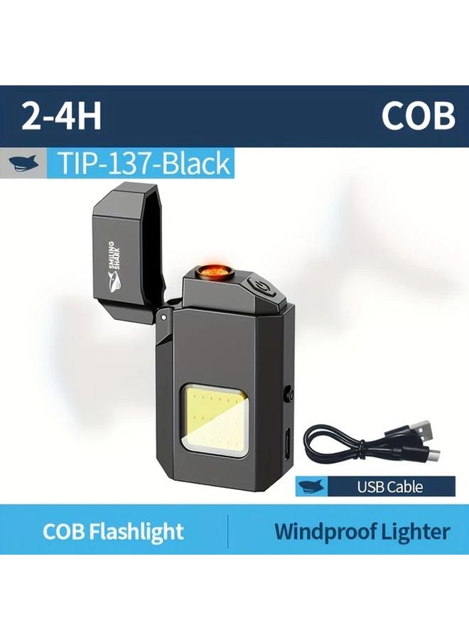 TIP 137 Black 2 in 1 Rechargeable Flashlight Windproof Lighter Super Bright LED Pocket Torch - Image 1