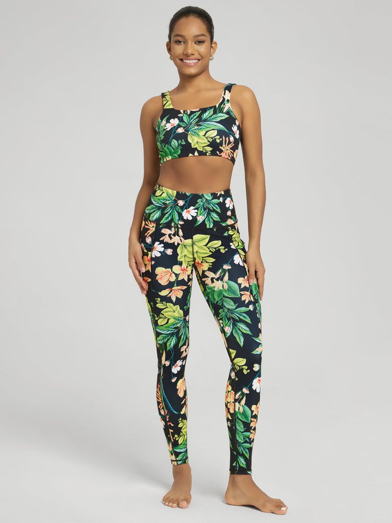 ODODOS Women's High Waisted Full Length Yoga Leggings with Pockets, 28" Inseam Tummy Control Non See Through Workout Athletic Running Yoga Pants, Tropical Flower, Large - Image 4