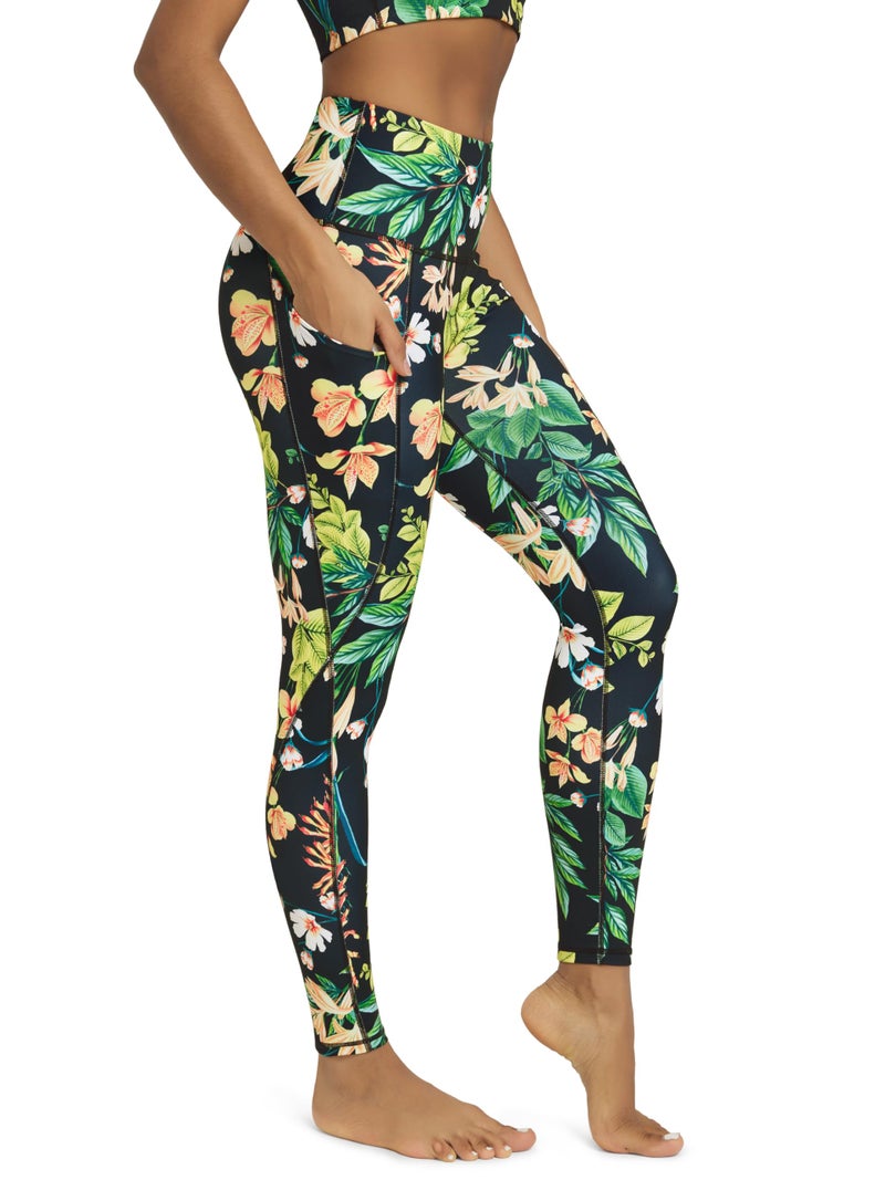 ODODOS Women's High Waisted Full Length Yoga Leggings with Pockets, 28" Inseam Tummy Control Non See Through Workout Athletic Running Yoga Pants, Tropical Flower, Large - Image 1