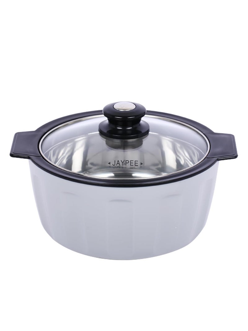 JAYPEE Glamerole Inner Stainless Steel Serving Casserole Set of 3 Toughened Glass Lid PUF Insulated Hot Box |Roti Box| Easy to carry | Food Grade | 800, 1200, 1500 ml, Grey - Image 3