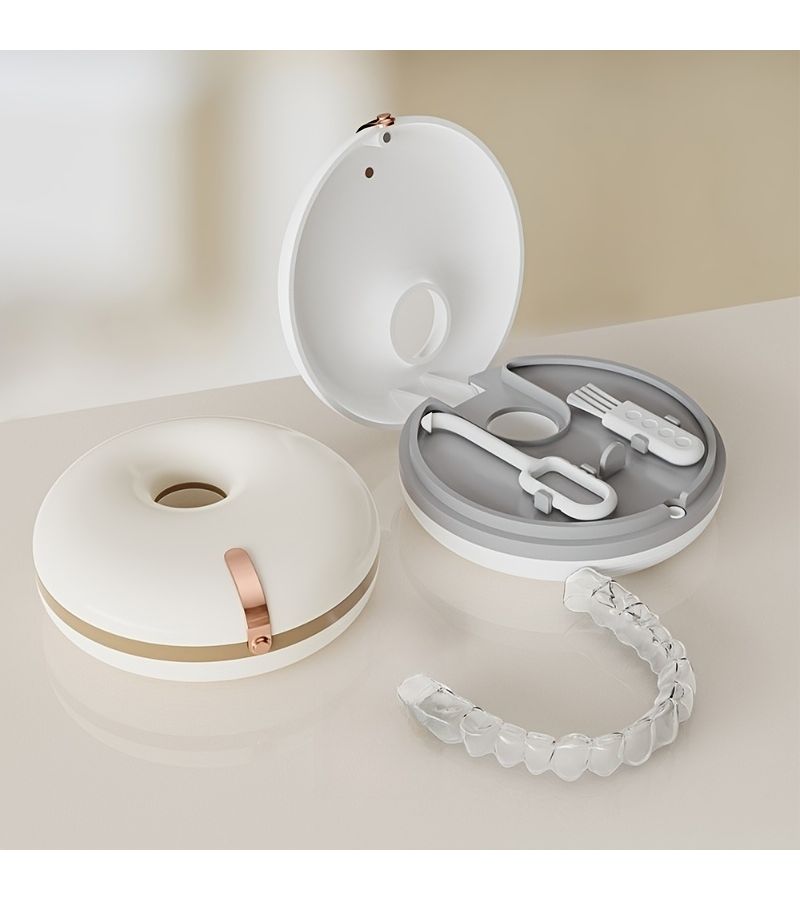 1pc Pink Retainer Storage Box Portable Dental Case Denture Holder With Tooth Hook Set - Image 4