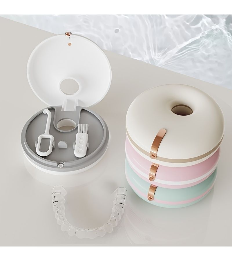 1pc Pink Retainer Storage Box Portable Dental Case Denture Holder With Tooth Hook Set - Image 2