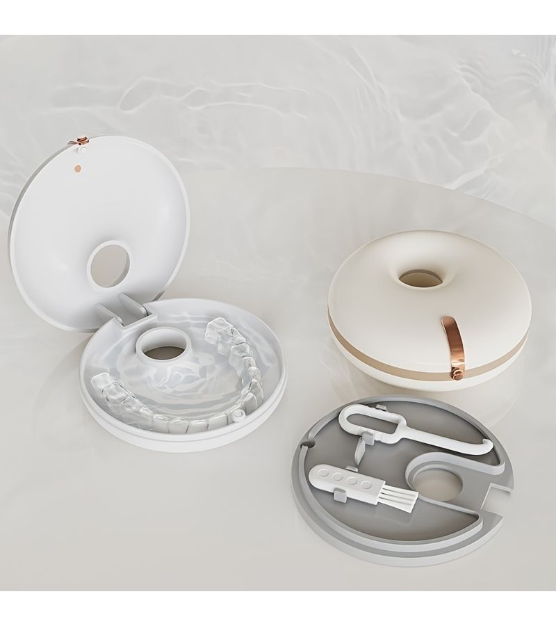 1pc Pink Retainer Storage Box Portable Dental Case Denture Holder With Tooth Hook Set - Image 5