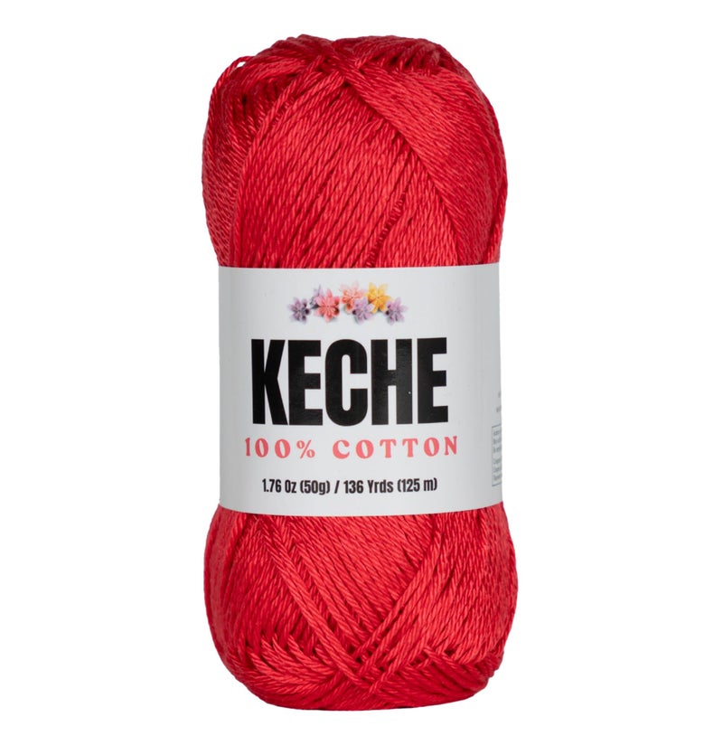 KECHE Cotton Yarn - 100% Cotton Yarn for Crocheting and Knitting, Mercerized Cotton Amigurumi Yarn Fine-Sport 2 1.76 oz (50g) / 136 Yrds (125 m) - Red - Image 1