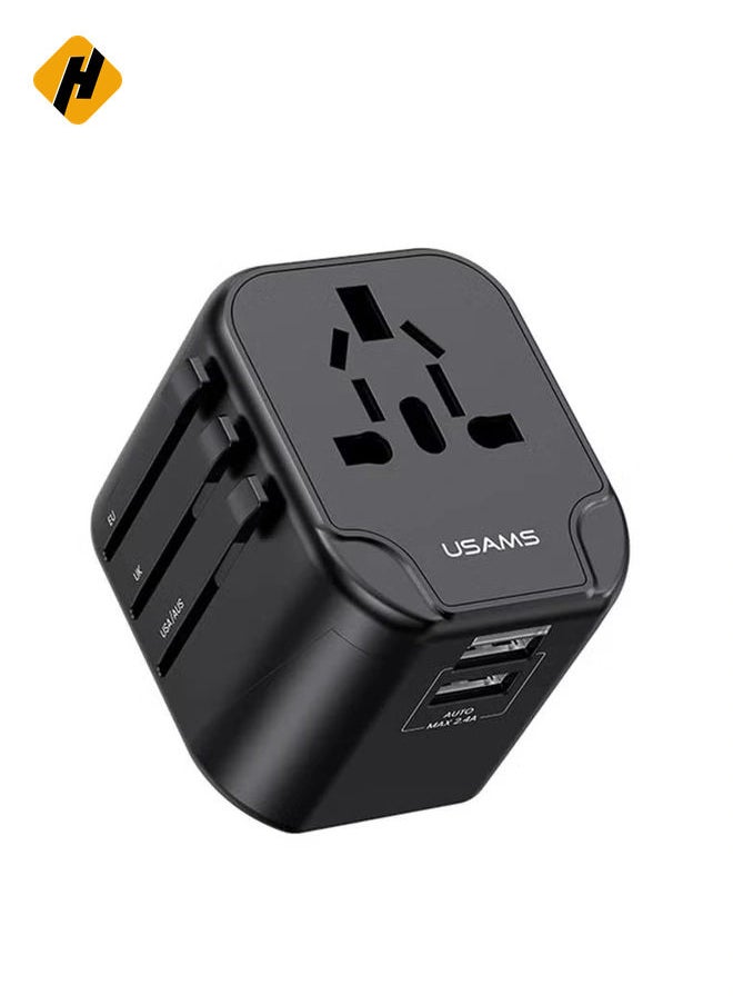 HuHa USAMS US-CC173 T55 12W Dual USB Universal Travel Charger US / AU / EU / UK Plug Converter  - Image 1