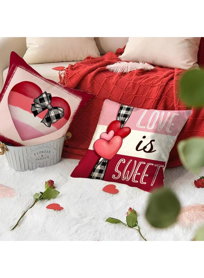 RABUSOFA Valentines Pillow Covers 18x18 Set of 4,Valentines Red Pink Hearts Hugs and Kisses Love You More Be Mine Decorative Farmhouse Holiday Wedding Decor Cushion Case for Valentines Day Decorations - Image 2