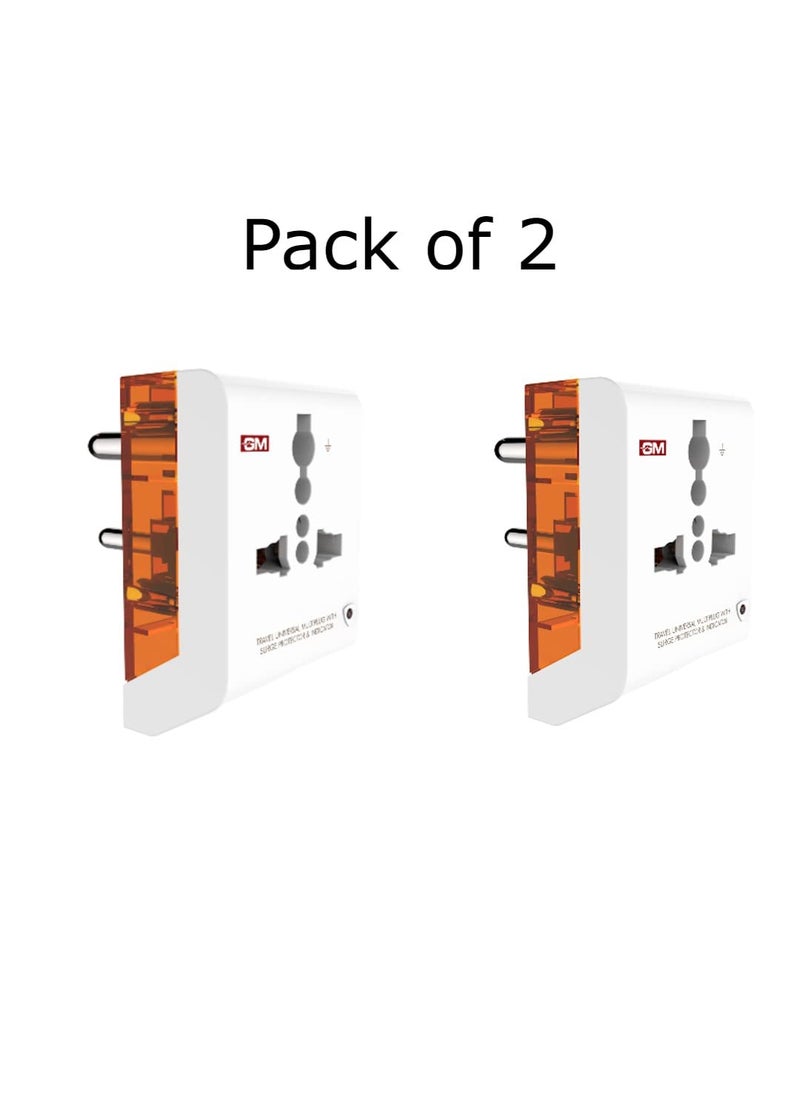 GM GM 3012 3 Pin Travel Universal Multi Plug Adaptor with Surge Protector and Indicator White Pack of 2  - Image 2
