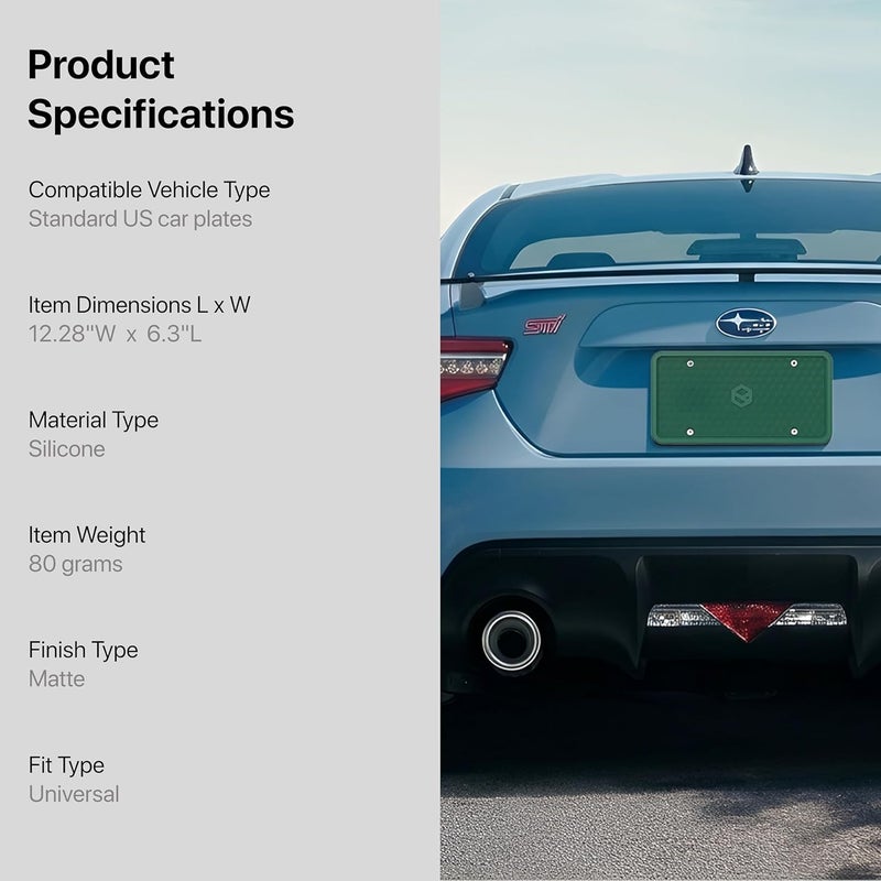 إطار لوحة ترخيص سيليكوني من Rightcar Solutions مقاوم للصدأ، مقاوم للاهتزاز، مقاوم للعوامل الجوية، حامل لوحة ترخيص ع��لمي للأمام أو الخلف، قانوني للشارع، لا عائق - أخضر مصمم لمعايير الخليج - Image 2