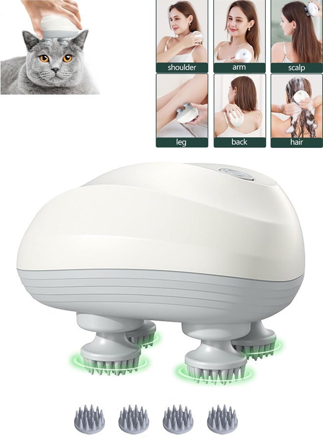 السعادة مدلك الرأس متعدد الوظائف مقاومٌ للماء مع 96 عقدة عجنٍ، مدلك رأس قابل لإعادة الشحن من أجل نمو الشعر استرخاء، مدلك الحيوانات، استرخاء الهدايا للنساء الرجال الكلاب القطط - Image 1