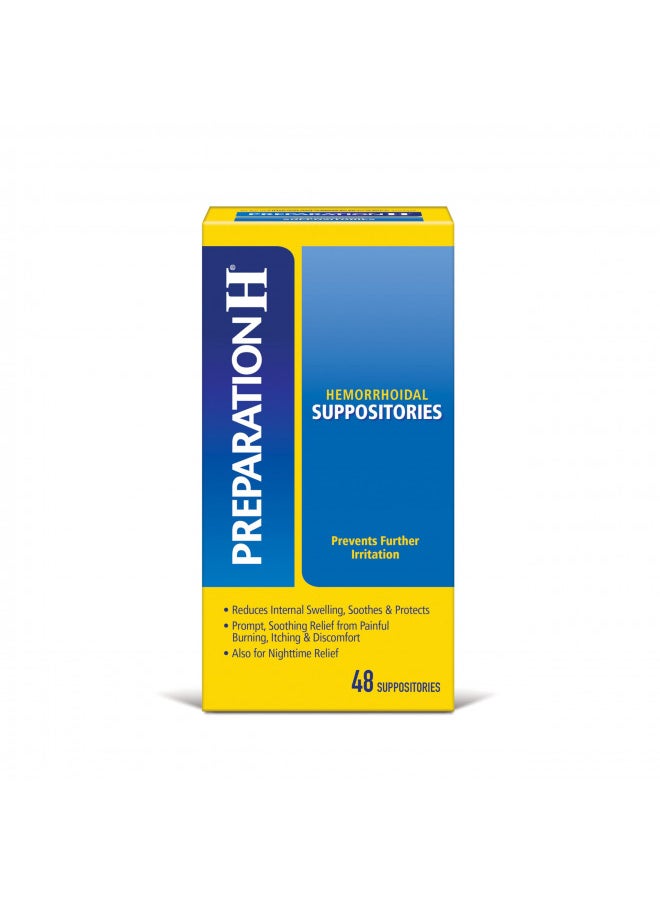 Preparation H PREPARATION H Hemorrhoid Symptom Treatment Suppositories, Burning, Itching and Discomfort Relief (48 Count)  - Image 1