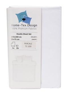 Home-Tex Design Hotel Luxury 3-Piece Hometex Design King Size Percale 200 Thread Count White Bed Sheet Set - 1 Flat Sheet 240x260 cm and 2 pillow covers 50x75 cm  - Image 2