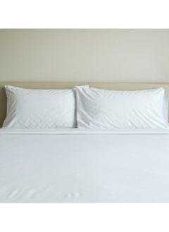 Home-Tex Design Hotel Luxury 3-Piece Hometex Design King Size Percale 200 Thread Count White Bed Sheet Set - 1 Flat Sheet 240x260 cm and 2 pillow covers 50x75 cm  - Image 1