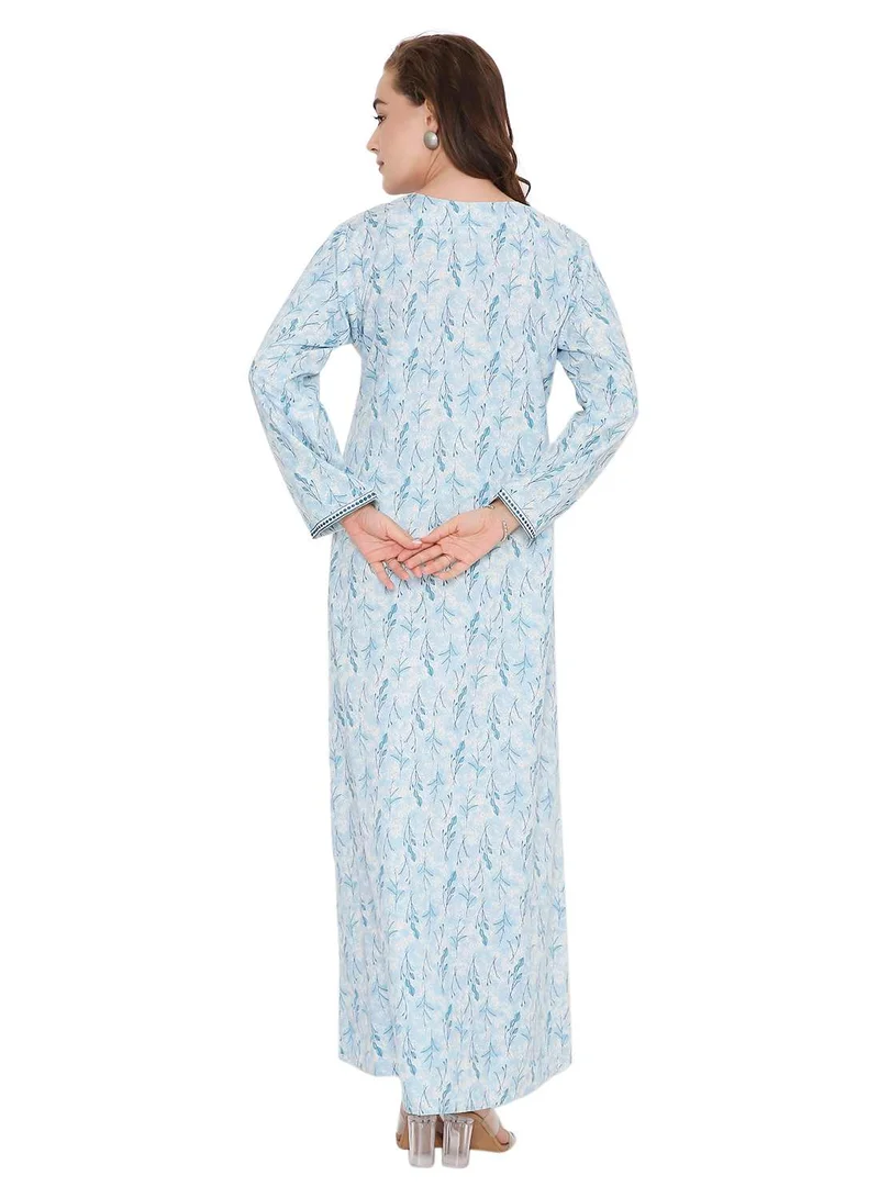 HANA & SARA LONG SLEEVE ELEGANT PRINTED LONG ARABIC FARASHA KAFTAN JALABIYA DRESSES