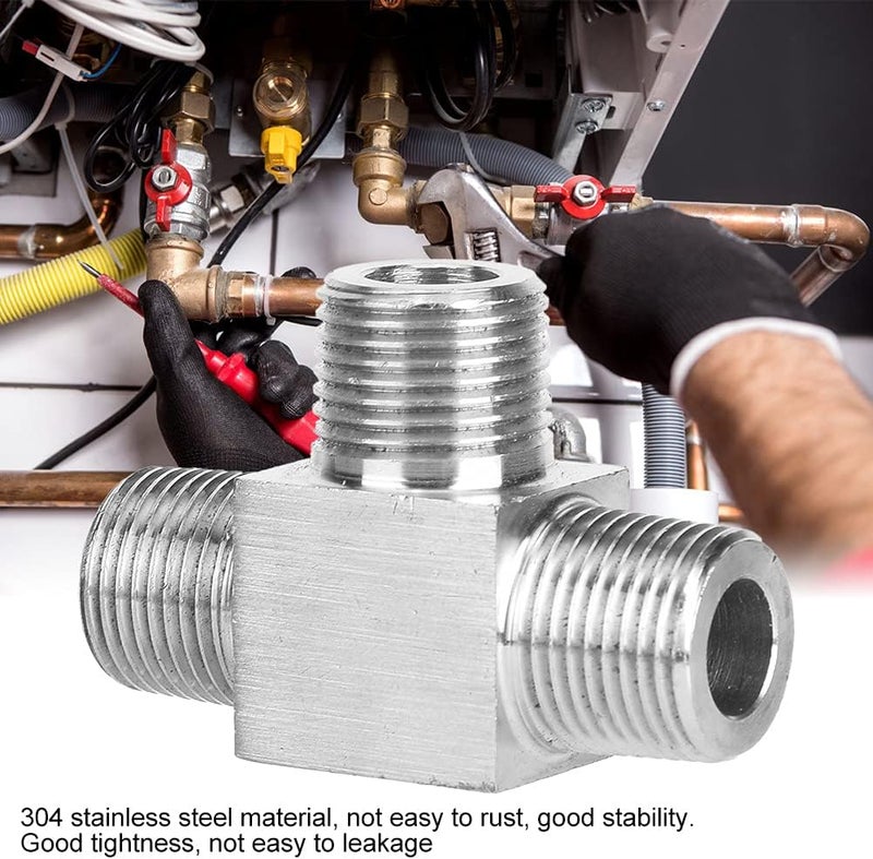 3 Way Pipe Fittings, 304 Stainless Steel Male Thread, High Pressure & Durable, for Water, Gas & Oil Plumbing Systems (Outer wire 1/8) - Image 3