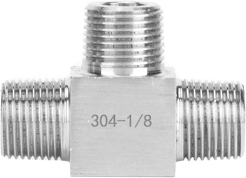 3 Way Pipe Fittings, 304 Stainless Steel Male Thread, High Pressure & Durable, for Water, Gas & Oil Plumbing Systems (Outer wire 1/8) - Image 1