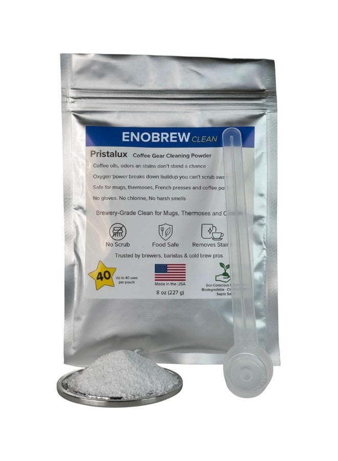 Enobrew مسحوق تنظيف أدوات القهوة إينوبرو بريستالوكس - مزيل بقع الأكواب المصنوعة من الفولاذ المقاوم للصدأ والأكواب المعزولة - نقع ليلي بدون فرك - يزيل زيوت وروائح القهوة - خالٍ من الكلور، آمن للاستخدام مع الطعام. (227 غرام) - Image 3