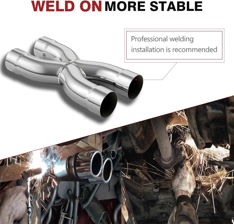 LCGP 2.25" Polished Exhaust X Pipe, Universal 2.25" In/Out Crossover X Pipe 12" Length Stainless Steel Weld-on - Image 5