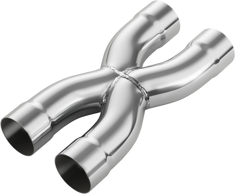LCGP 2.25" Polished Exhaust X Pipe, Universal 2.25" In/Out Crossover X Pipe 12" Length Stainless Steel Weld-on - Image 1