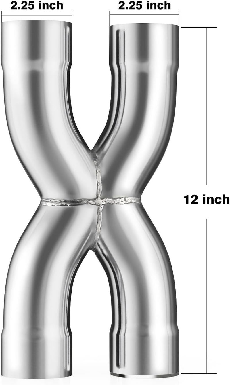 LCGP 2.25" Polished Exhaust X Pipe, Universal 2.25" In/Out Crossover X Pipe 12" Length Stainless Steel Weld-on - Image 2