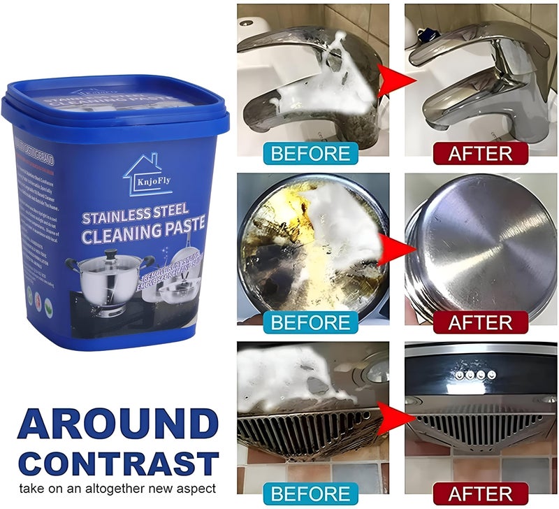 Powerful Stainless Steel & Metal Cleaner – Cleaning Paste Removes Burnt Grease & Tough Stains from Pots & Pans Without Scratching, Easy to Use, Safe for Health & Environment (1 Pack) - Image 3