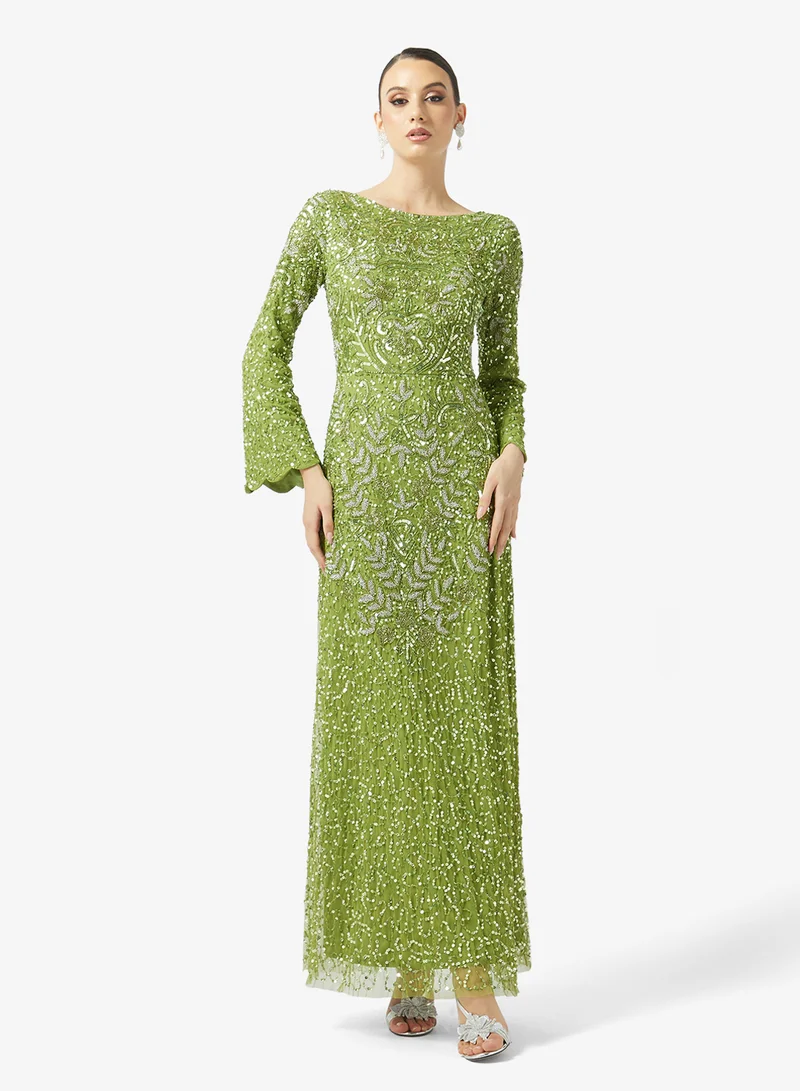 Embellished Flared Sleeve Maxi Dress